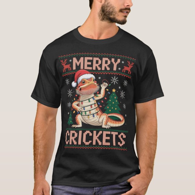 Merry Crickets Bearded Ugly Christmas T-Shirt (Front)