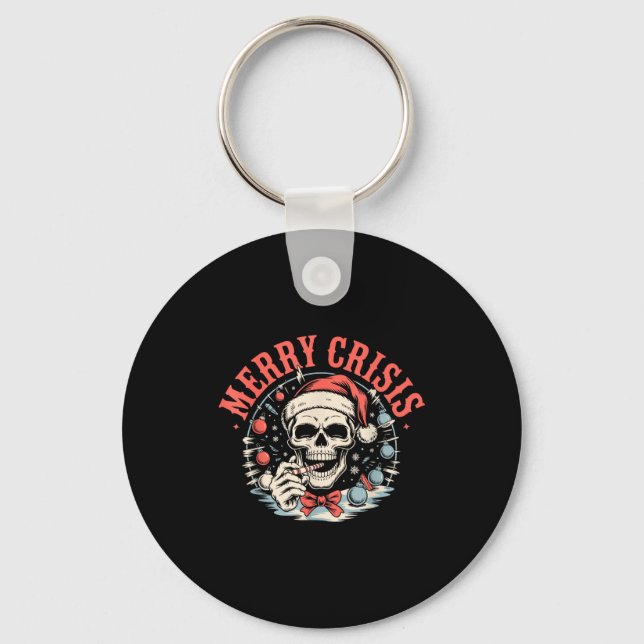 Merry Crisis Dark Humor Sarcastic Christmas Goth P Keychain (Front)
