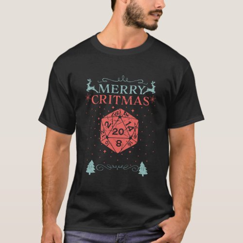 Merry Critmas 20 Sided Dice Rpg Christmas Holiday  T_Shirt