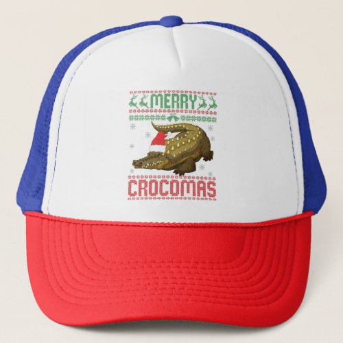 Merry Crocomas Funny Ugly Christmas Sweater Trucker Hat