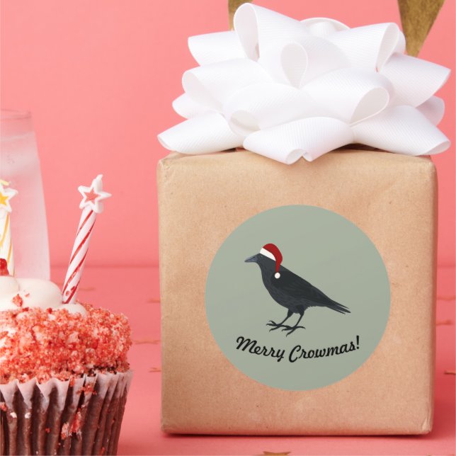 Merry Crowmas Christmas Crow  Classic Round Sticker (Party)