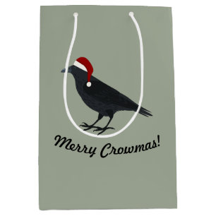 Merry Crowmas Christmas Crow Medium Gift Bag