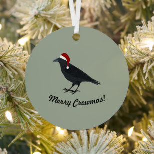 Merry Crowmas Christmas Crow  Metal Ornament