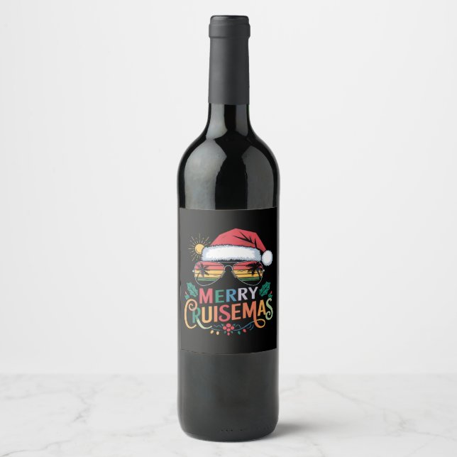 Merry Cruisemas 2024 Christmas Santa Reindeer  Wine Label (Front)
