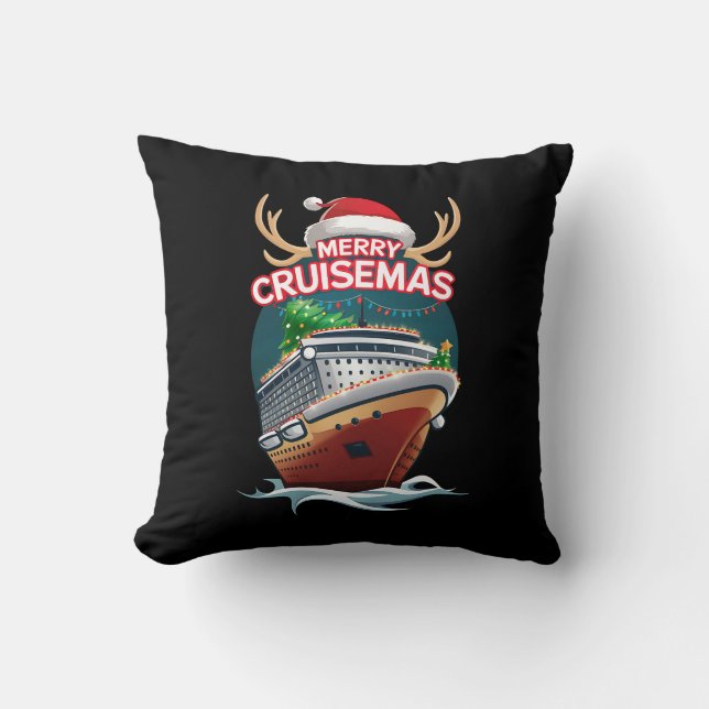 Merry Cruisemas Cruise Ship Family Christmas Funny Throw Pillow (Front)