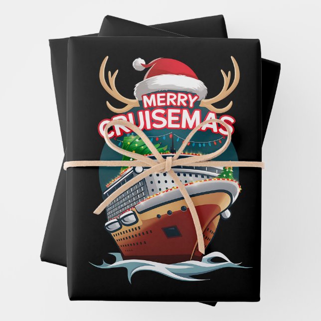 Merry Cruisemas Cruise Ship Family Christmas Funny Wrapping Paper Sheets (In situ)