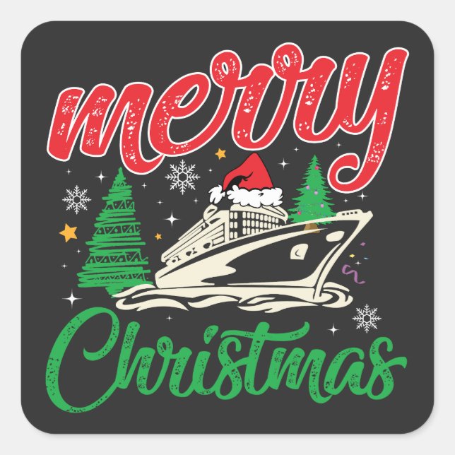 Merry Cruisemas, Family Christmas Cruise Crew Square Sticker (Front)