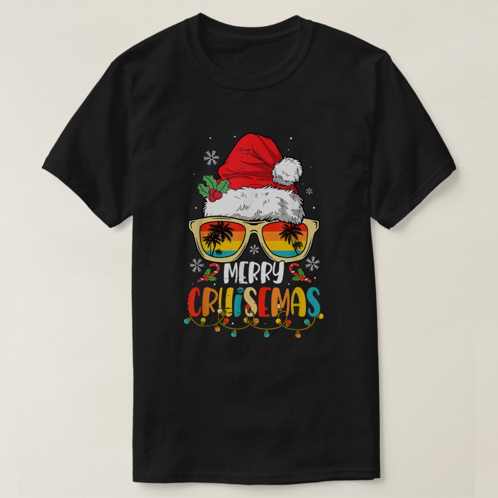 Discover Merry Cruisemas Santa Hat Reindeer Xmas Sunglasses T-Shirt