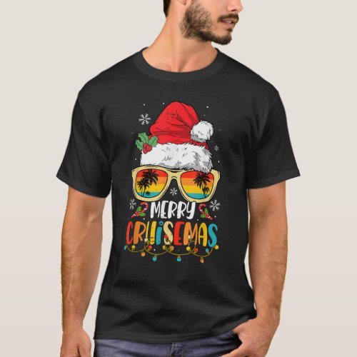 Merry Cruisemas Santa Hat Reindeer Xmas Sunglasses T_Shirt