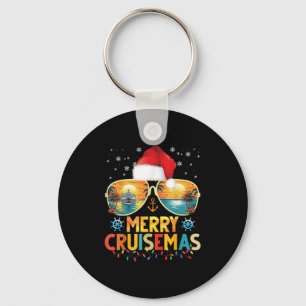 Merry Cruisemas Santa Hat Retro Cruise Ship Christ Keychain