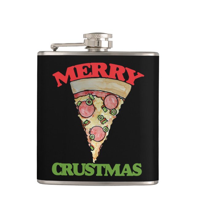 Merry Crustmas Christmas pizza Flask (Front)