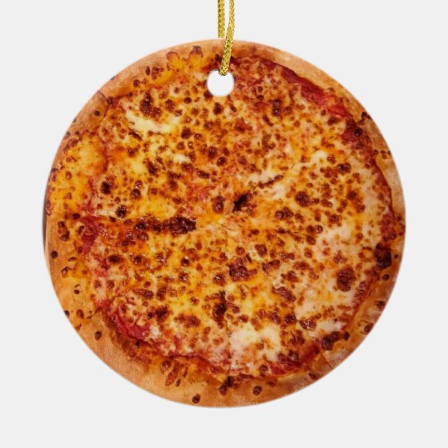 Merry Crustmas Deep Dish Cheese Pepperoni Pizza Ceramic Ornament (Front)