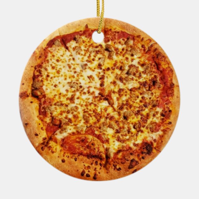 Merry Crustmas Deep Dish Cheese Sausage Pizza Ceramic Ornament (Front)