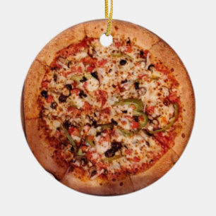 Merry Crustmas Deep Dish Pizza Christmas Ceramic Ornament