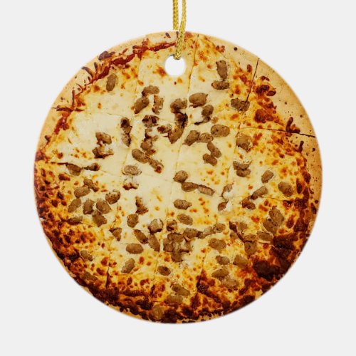 Merry Crustmas Funny Cheese and Sausage Pizza Ceramic Ornament