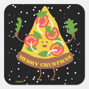MERRY CRUSTMAS funny christmas pizza pun gift idea Square Sticker