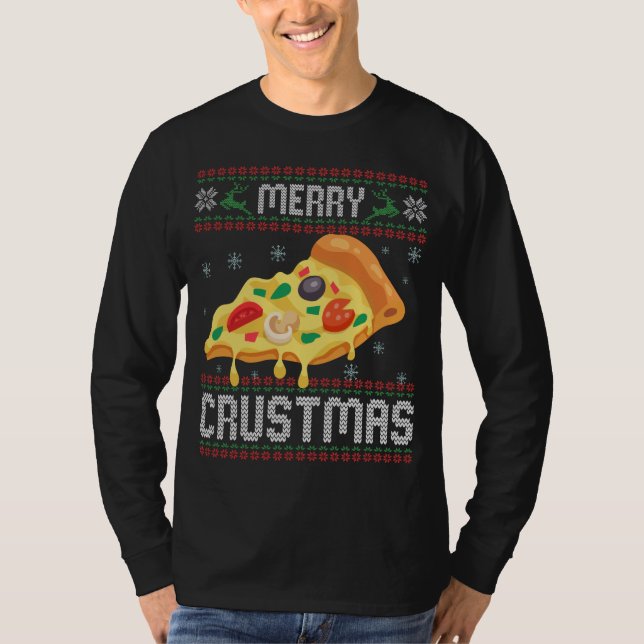 Merry Crustmas Funny Christmas Pizza Ugly Sweater (Front)