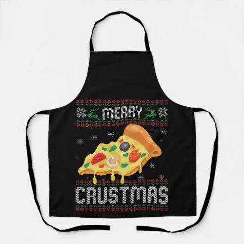 Merry Crustmas Funny Christmas Pizza Ugly Sweater Apron