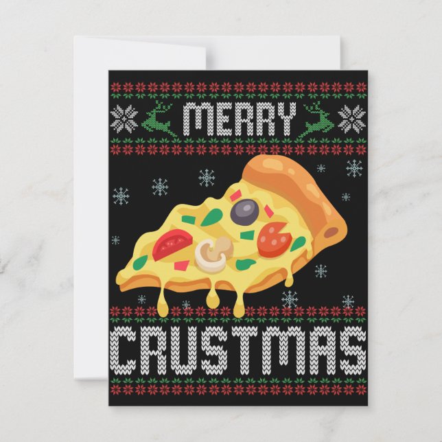 Merry Crustmas Funny Christmas Pizza Ugly Sweater Note Card (Front)