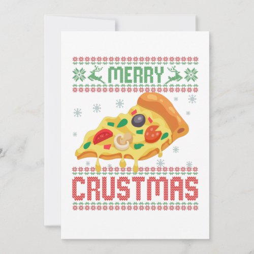 Merry Crustmas Funny Christmas Pizza Ugly Sweater Thank You Card