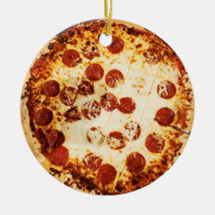 Merry Crustmas Funny Pepperoni Pizza Christmas Ceramic Ornament