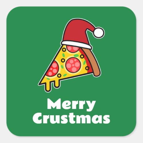 Merry Crustmas FUNNY PIZZA SLICE SANTA Square Sticker