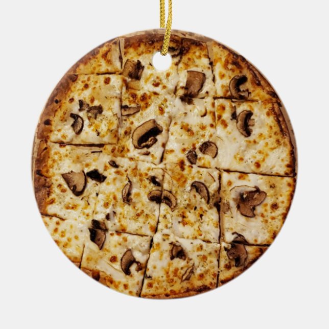 Merry Crustmas Mushroom Pizza Ceramic Ornament (Front)