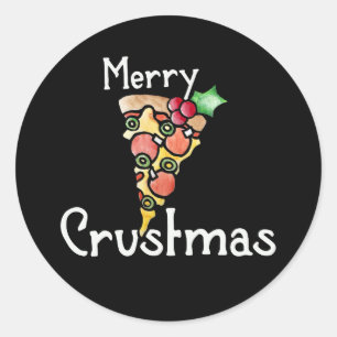 Merry Crustmas Pizza Christmas Classic Round Sticker