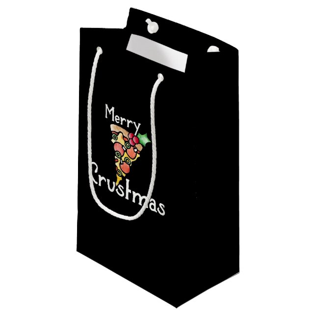 Merry Crustmas Pizza Christmas Small Gift Bag (Front Angled)