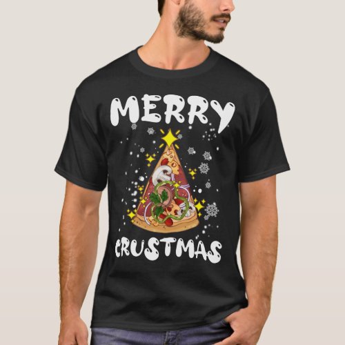 Merry Crustmas Pizza Christmas Tree Funny Xmas Lig T_Shirt