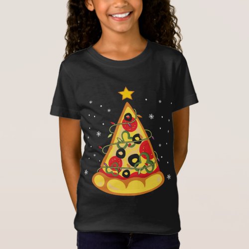 Merry Crustmas Pizza Christmas Tree Lights Xmas T_Shirt