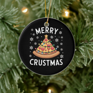 Merry Crustmas Pizza Christmas Tree Xmas Gifts Ceramic Ornament