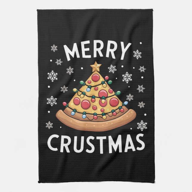 Merry Crustmas Pizza Christmas Tree Xmas Gifts  Kitchen Towel (Vertical)