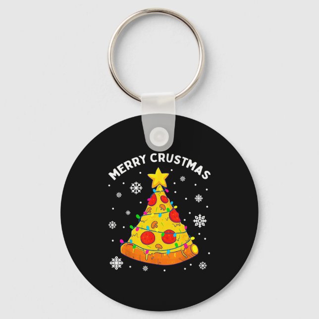Merry Crustmas Zza Christmas Tree Xmas Kids Men  Keychain (Front)