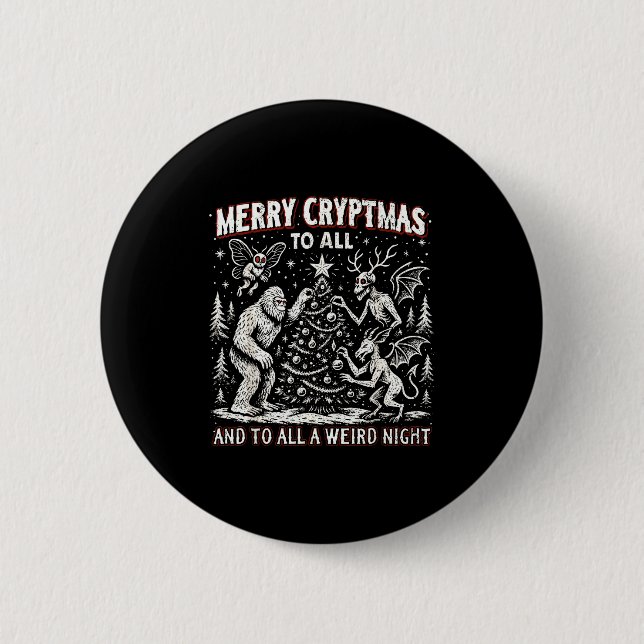 Merry Cryptmas Weird Night Cryptid Holiday Art  Button (Front)