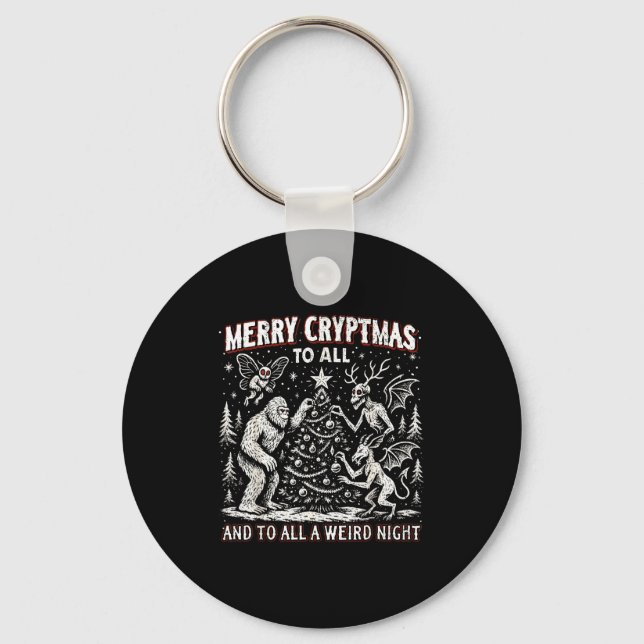 Merry Cryptmas Weird Night Cryptid Holiday Art  Keychain (Front)