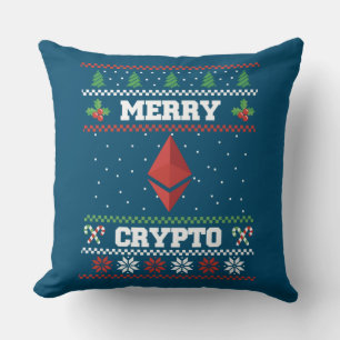 Merry Crypto Ethereum Ugly Christmas Sweater Throw Pillow