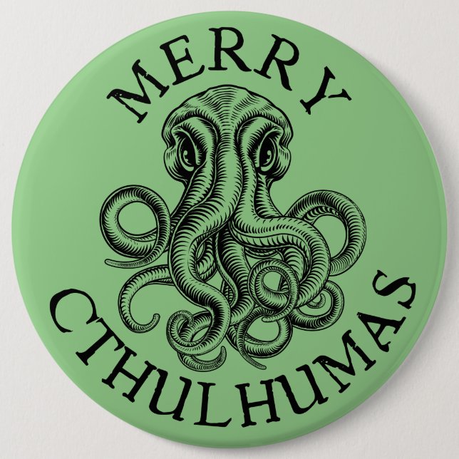 Merry Cthulhumas Lovecraft Cthulhu Button (Front)