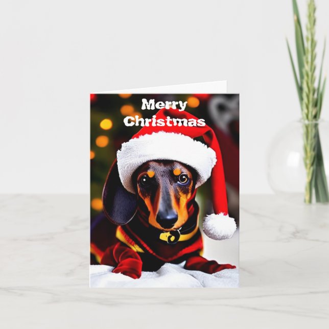 Merry Dachshund Christmas Holiday Card (Front)