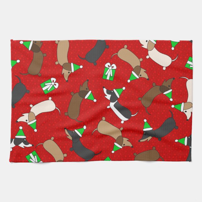 Merry Dachshunds Kitchen Towel (Horizontal)