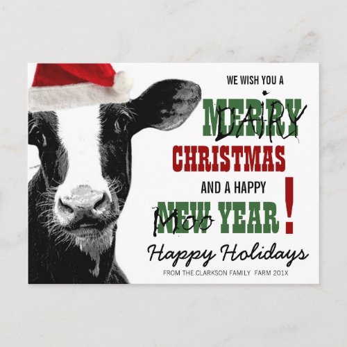 Merry Dairy Christmas Holiday Postcard