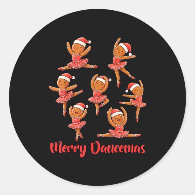 Merry Dancemas Ballet Dancer Gingerbread Teacher C Classic Round Sticker (Front)