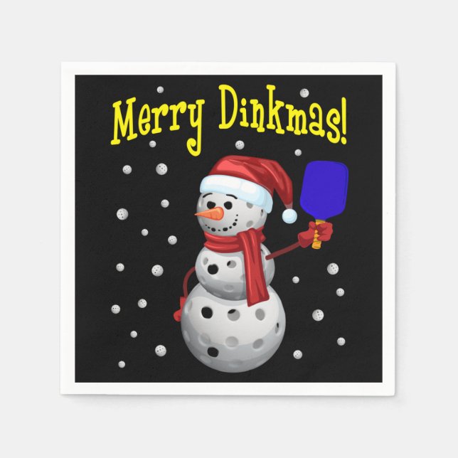 Merry Dinkmas - Pickleball Snowman Napkins (Front)