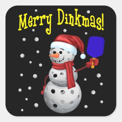 Merry Dinkmas _ Pickleball Snowman Square Sticker