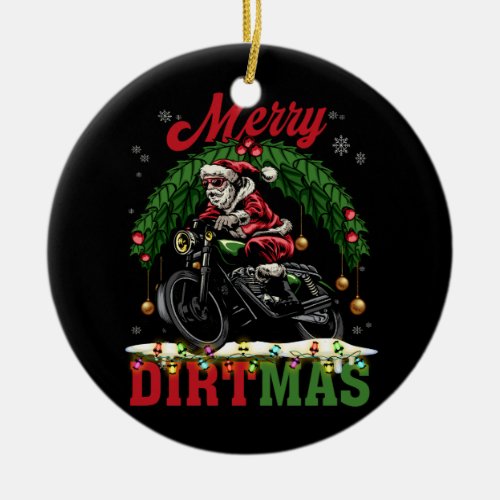 Merry Dirtmas Christmas Lights Santa Riding Dirt B Ceramic Ornament