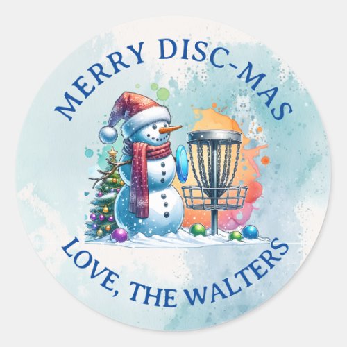 Merry Disc_mas  Disc Golf Personalized Christmas Classic Round Sticker