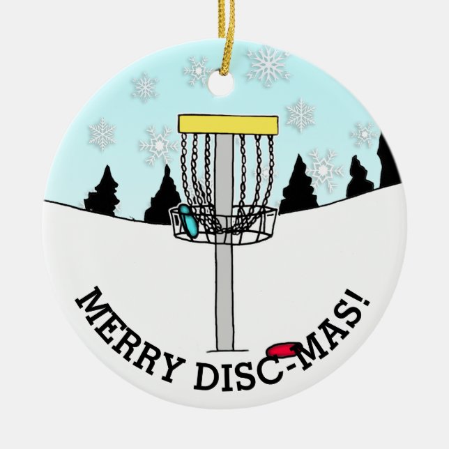 Merry Disc-Mas Funny Disc Golf Christmas Ceramic O Ornament (Front)