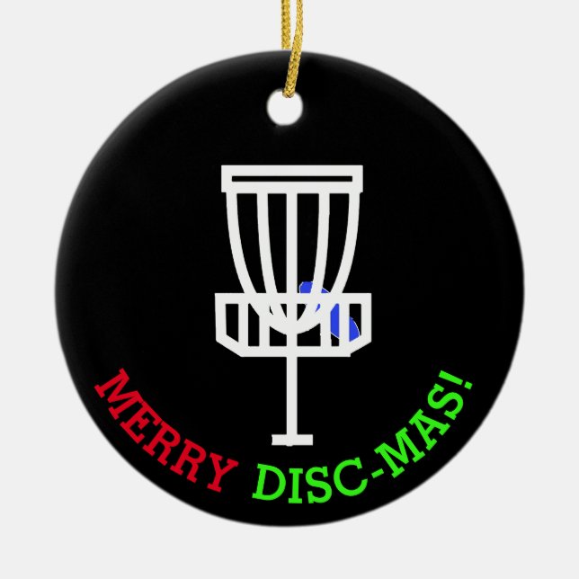 Merry Disc-Mas Funny Disc Golf Christmas Ceramic Ornament (Front)