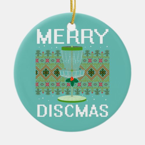 Merry Discmas Disc Golf Frisbee Christmas Xmas Ceramic Ornament
