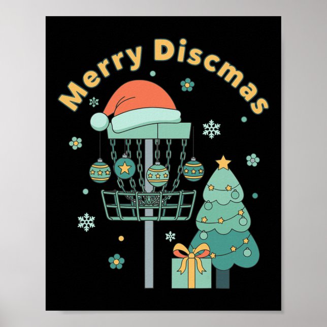 Merry Discmas Funny Disc Golf Basket Christmas Tre Poster (Front)